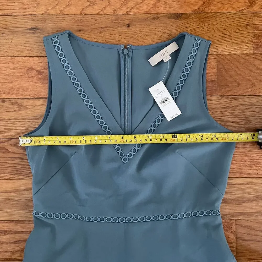 Ann Taylor Loft Women’s 2 Lacy A-Line Dress Blue Sleeveless Casual Basic - Picture 5 of 9